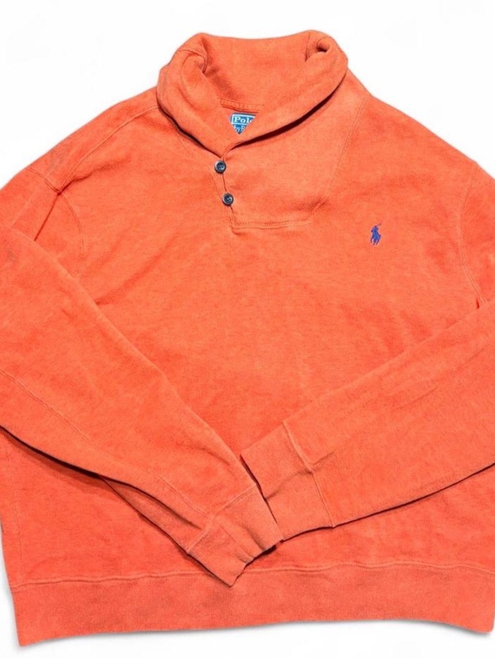 Polo Ralph Lauren Mens XXL Orange Shawl Collar Pullover Sweatshirt 100% Cotton
